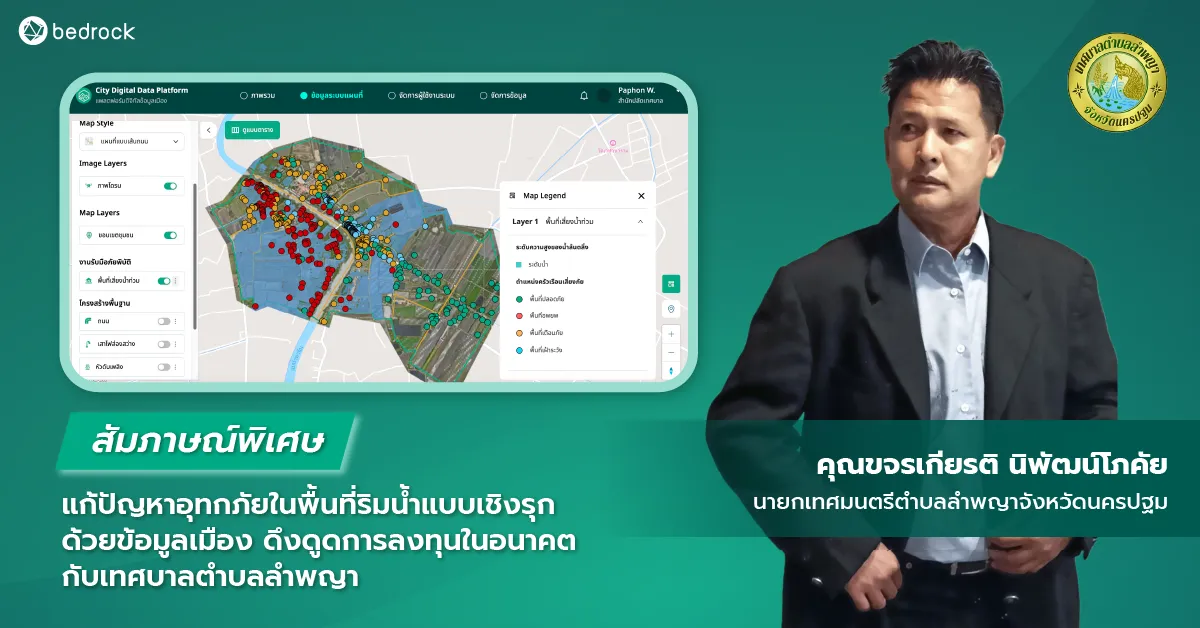 สัมภาษณ์คุณขจรเกียรติ นิพัฒน์โภคัย นายกเทศมนตรีตำบลลำพญา นครปฐม ใช้เทคโนโลยีอัจฉริยะแก้อุทกภัยในพื้นที่ด้วยข้อมูลเมือง พร้อมดึงดูดการลงทุนในอนาคต