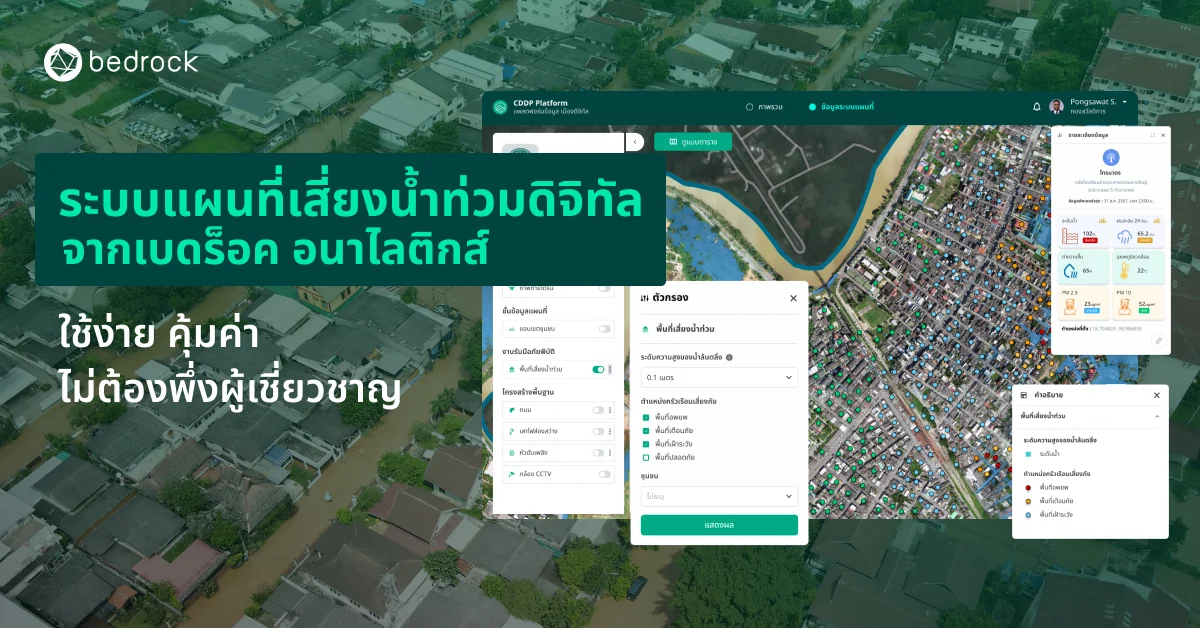 แผนที่เสี่ยงภัยน้ำท่วมแบบดิจิทัล จากเบดร็อค ตัวช่วยให้ท้องถิ่นไทยรับมือความท้าทายน้ำท่วมได้มั่นใจขึ้น ราคาเข้าถึงง่าย ใช้งานได้จริง ไม่ต้องมีเจ้าหน้าที่เฉพาะทาง